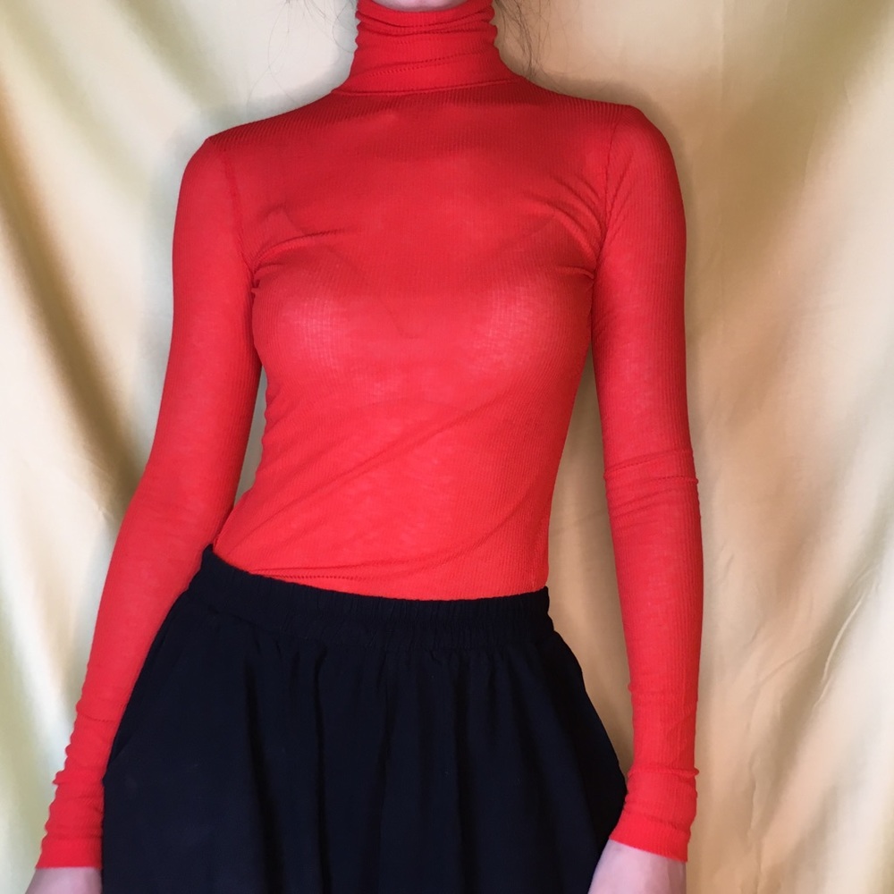 Sheer Red Turtleneck Top